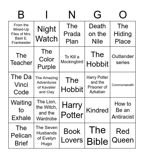 Favorite Book Bingo Card