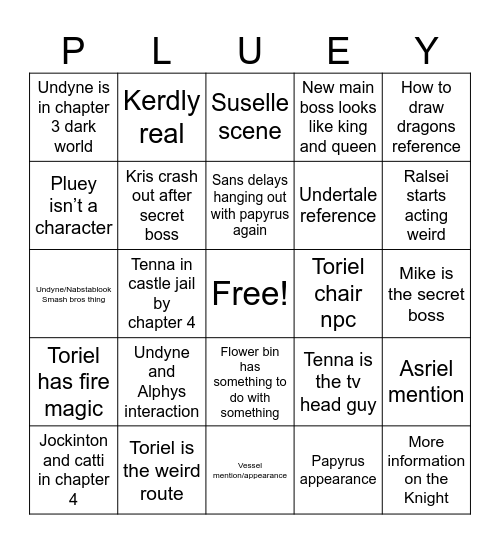 Deltarune Chapters 3 + 4 Bingo Card