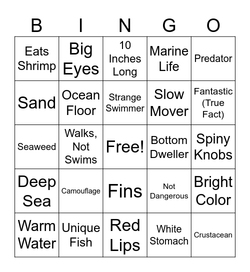 Red Lipped Batfish Bingo Card