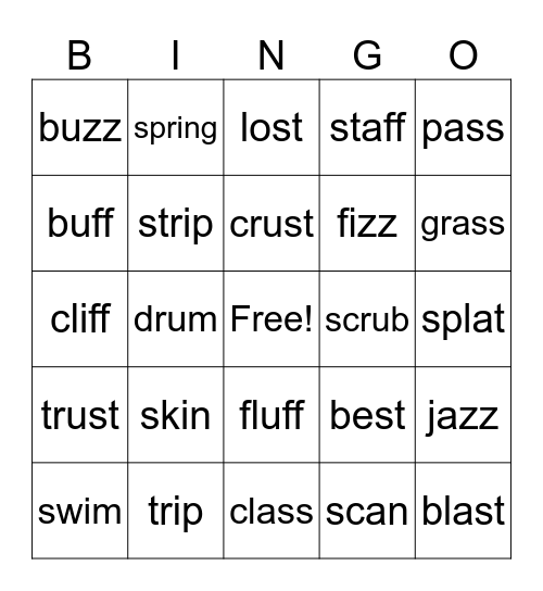 Blends and Double LettersU Bingo Card