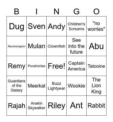 Disney Trivia Bingo Card