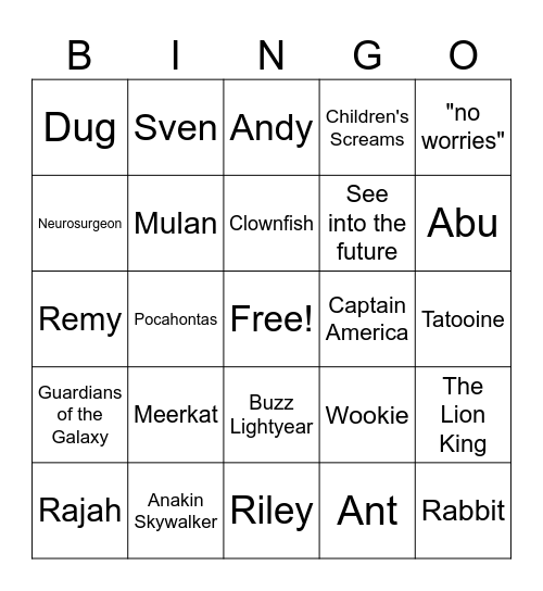 Disney Trivia Bingo Card