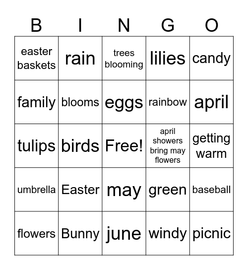 Spring Bingo Card