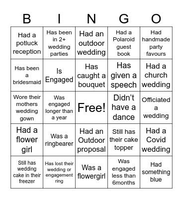 Nate & Christabel’s shower Bingo Card