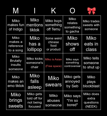 Miko Bingo Card