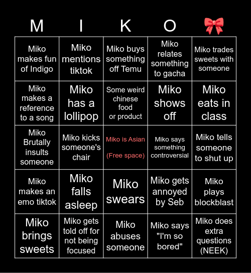 Miko Bingo Card