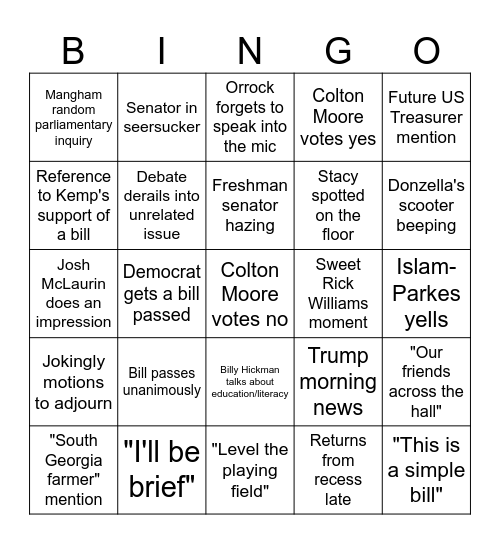 SINE DIE 2025 Bingo Card