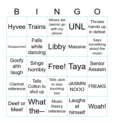 Ethan Bingo Card