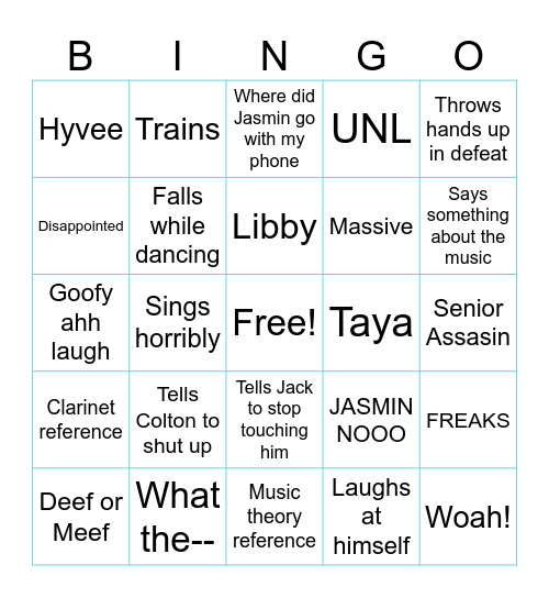 Ethan Bingo Card