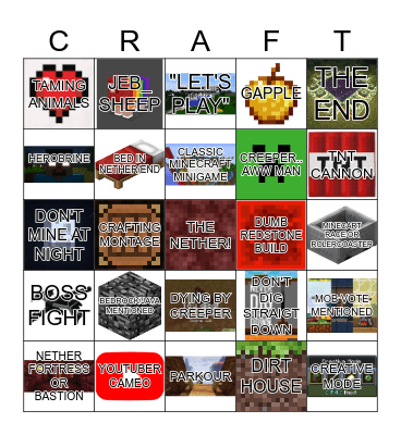 MINECRAFT MOVIE Bingo Card