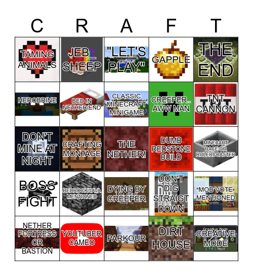 MINECRAFT MOVIE Bingo Card