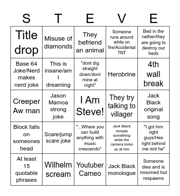 Minecraft Bingo Card