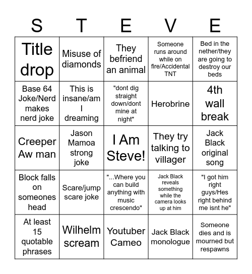 Minecraft Bingo Card