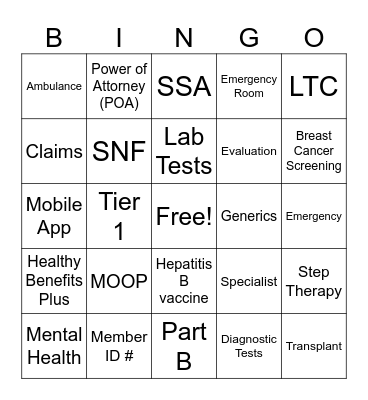 Know Your Plan Bingo Card