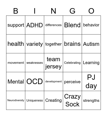 Neurodiverstiy Bingo Card