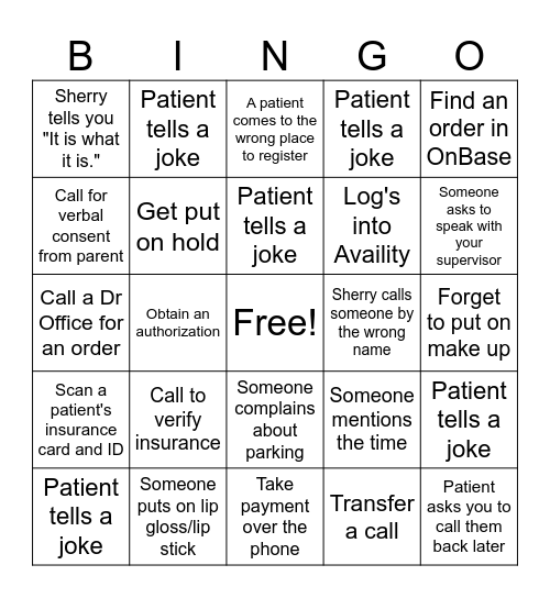 Patient Access Bingo Card