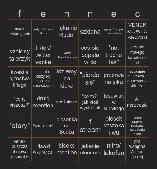 venek bingo Card