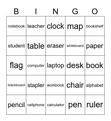 At School Bingo Card