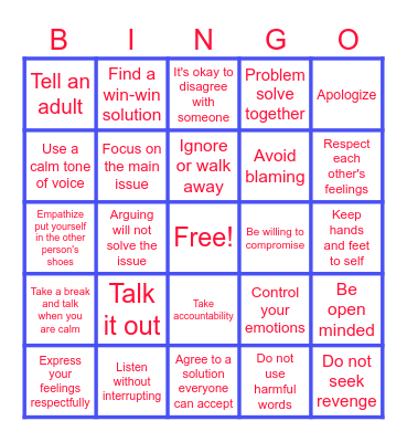 Conflict Resolution Bingo Card