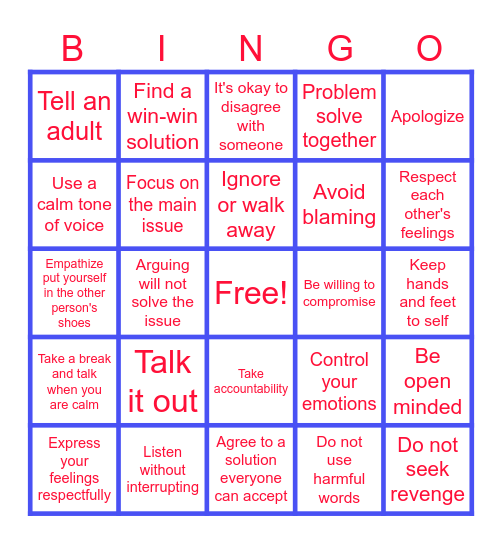 Conflict Resolution Bingo Card