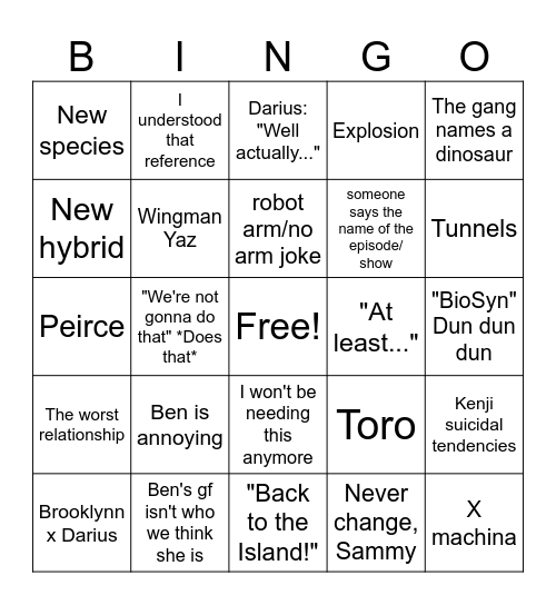 Chaos Theory season 3 Bingo Card