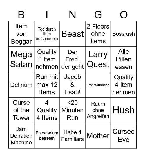 Bingo of Isaac Bingo Card
