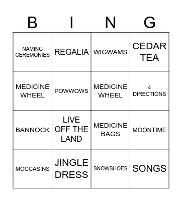 cultural bingo Card
