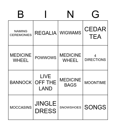 cultural bingo Card