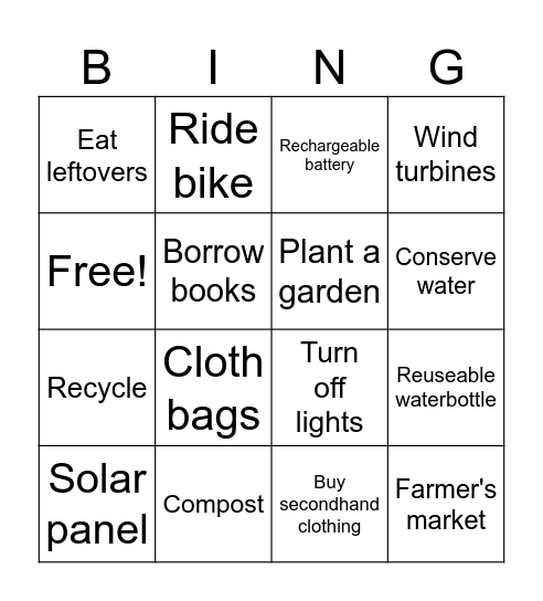 Environmental Bingo Card