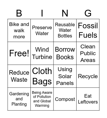 Environmentalist Club Bingo Card