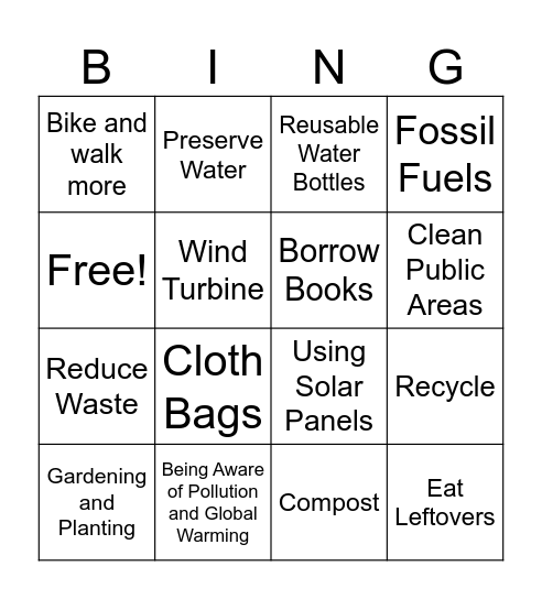 Environmentalist Club Bingo Card