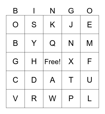 Uppercase letters Bingo Card