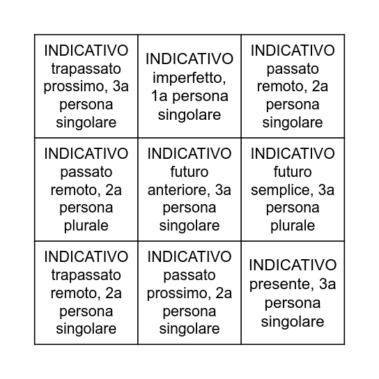 Bingo indicativo 1 Bingo Card