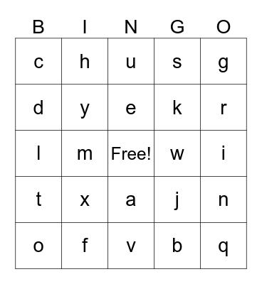 Lowercase letters Bingo Card