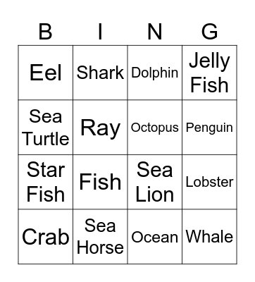 Sea Animal Bing Bingo Card