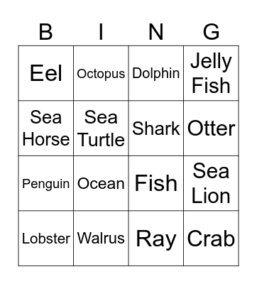 Sea Animal Bing Bingo Card