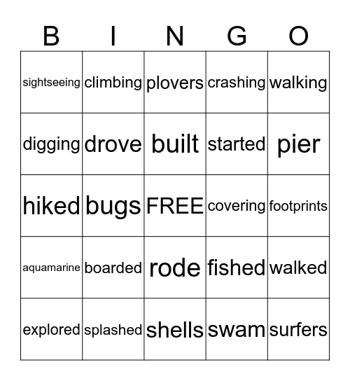 Beach Destination Bingo Card