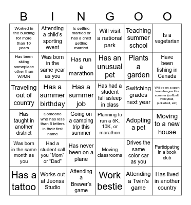 Staff Bingo Card