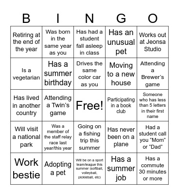 Staff Bingo Card