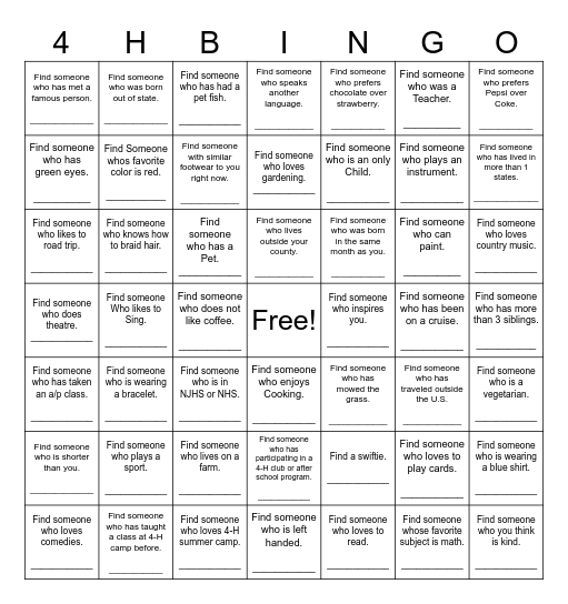 Find Someone Who Bingo Card