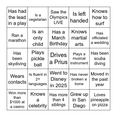 KNOW YOUR NEIGHBOR Bingo Card