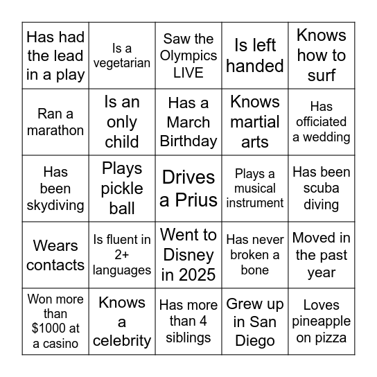 KNOW YOUR NEIGHBOR Bingo Card