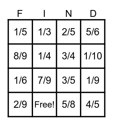 Fraction Finder Bingo Card