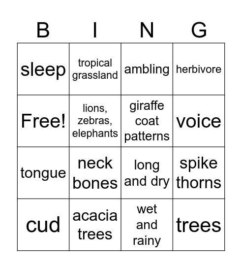 Majestic Giraffes and the African Savanna Bingo Card