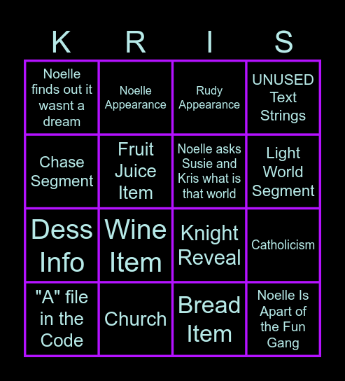 Deltarune Chapter 4 Bingo Card