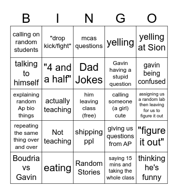 Boudria Bingo Card