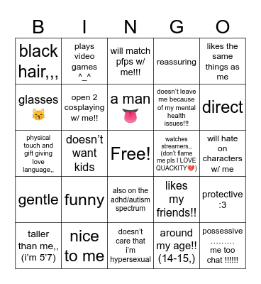 are you Ciel’s type? Bingo Card