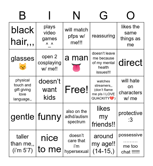 are you Ciel’s type? Bingo Card