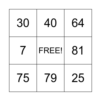 Addition and Subtraction Bingo Card