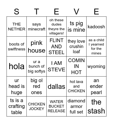 MINECRAFT MOVIE BINGO Card